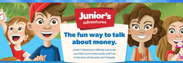 Carton pictures of kids. Junior's adventures. The fun way to talk about money. Junior's adventures will help you teach your kids how money works and how to live lives of character and integrity.